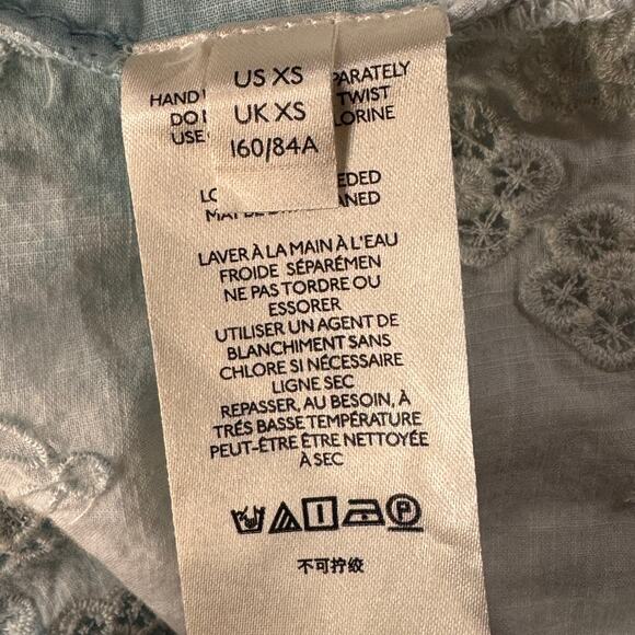 Anthropologie X-Small Top Tie-Dye Floral Embroidered Keyhole V-Neck Eyelet Lace - Picture 10 of 12